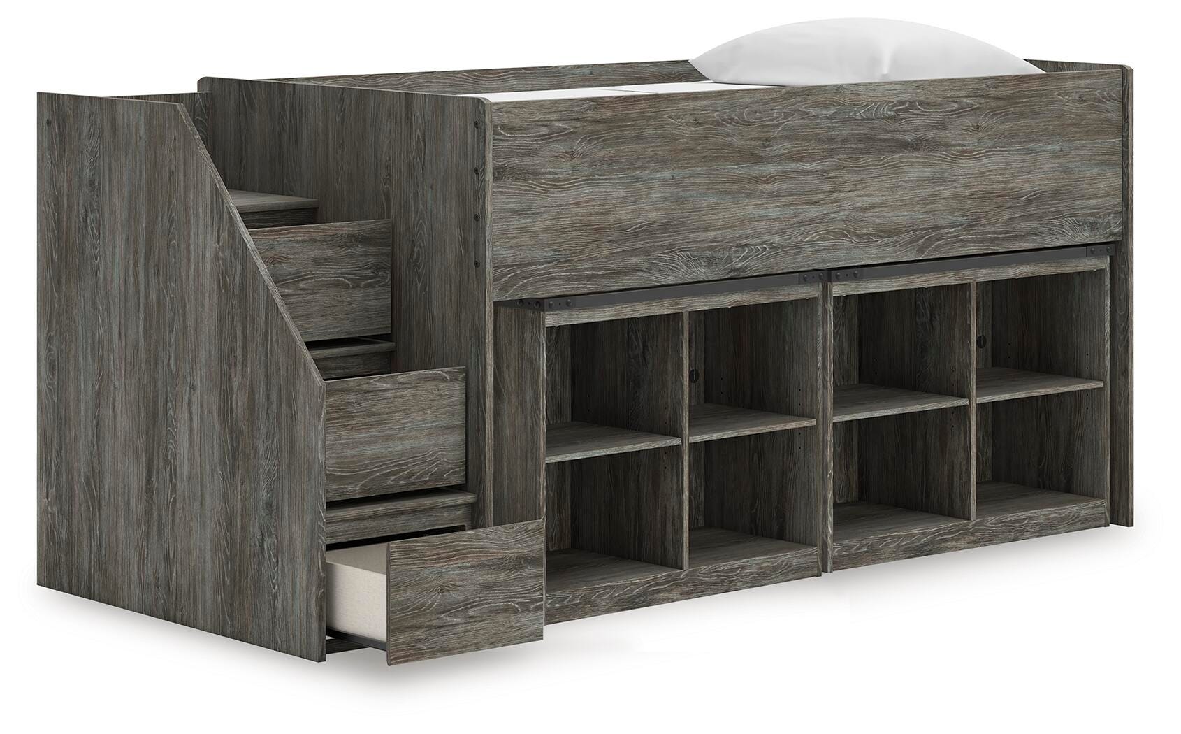 Frandern Loft Bed with Bookcase Storage - Romeo & Juliet Furniture (Warren,MI)
