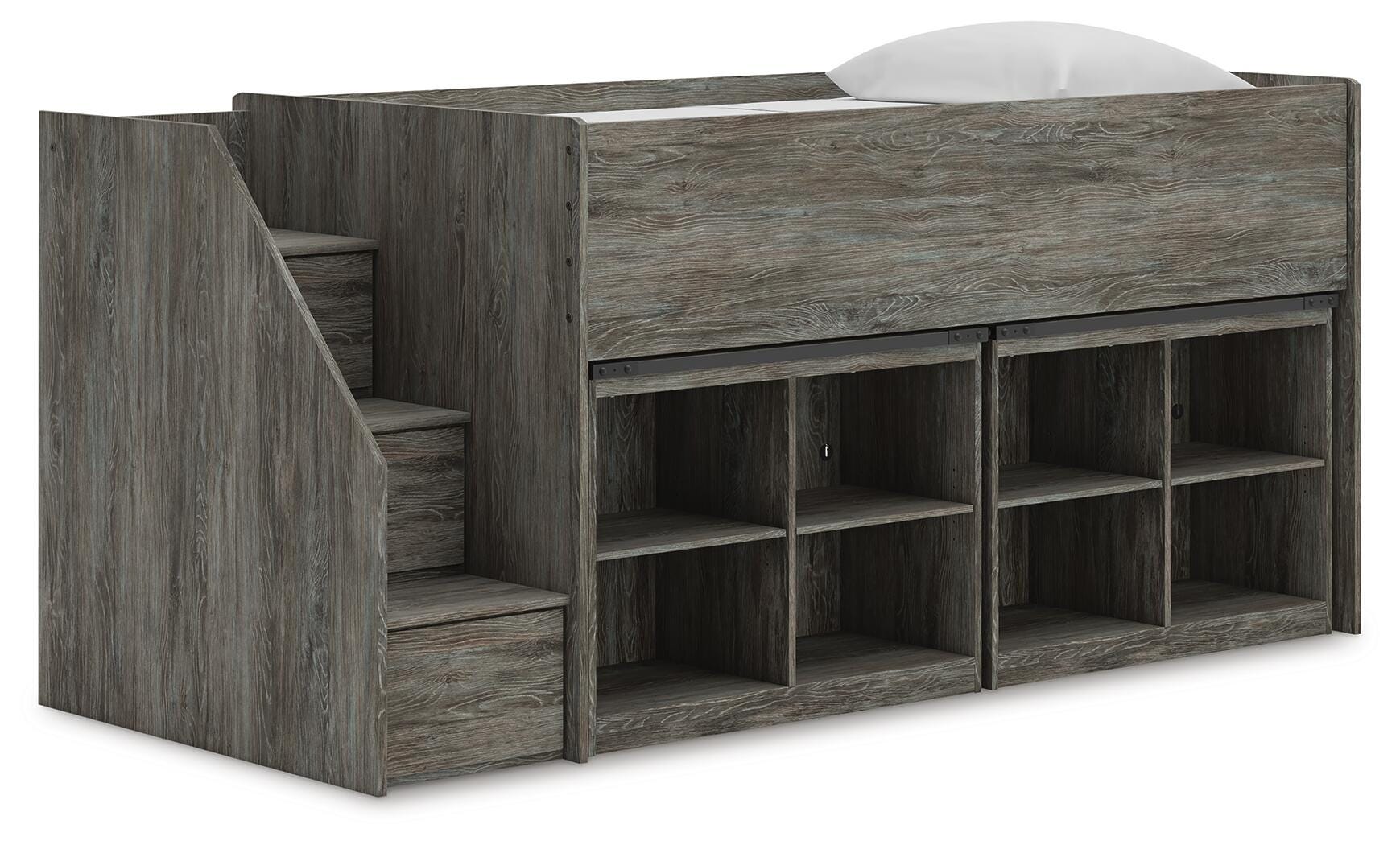 Frandern Loft Bed with Bookcase Storage - Romeo & Juliet Furniture (Warren,MI)