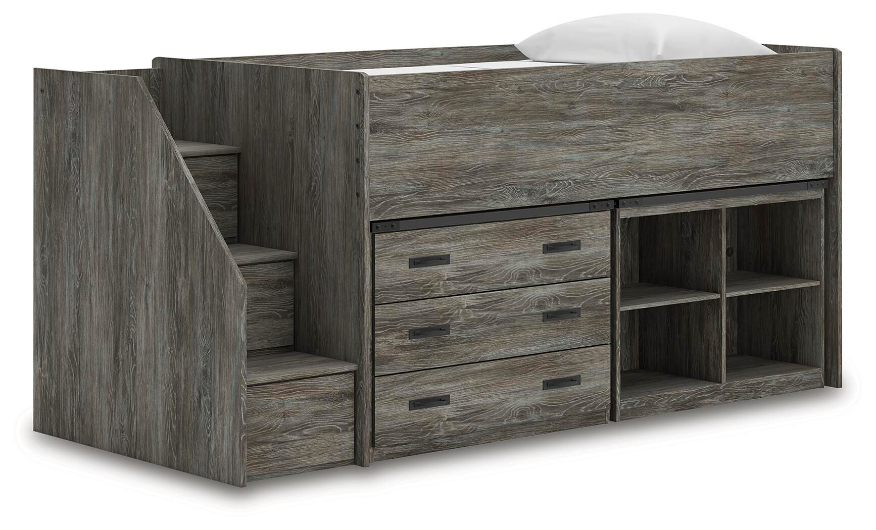 Frandern Loft Bed with Bookcase and Drawer Storage - Romeo & Juliet Furniture (Warren,MI)