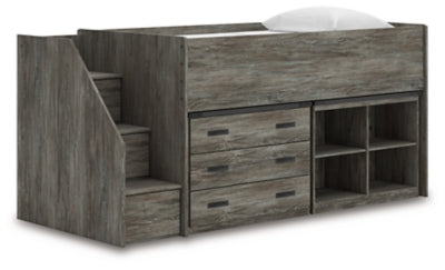 Frandern Loft Bed with Bookcase and Drawer Storage - Romeo & Juliet Furniture (Warren,MI)