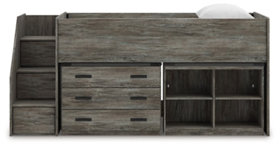 Frandern Loft Bed with Bookcase and Drawer Storage - Romeo & Juliet Furniture (Warren,MI)