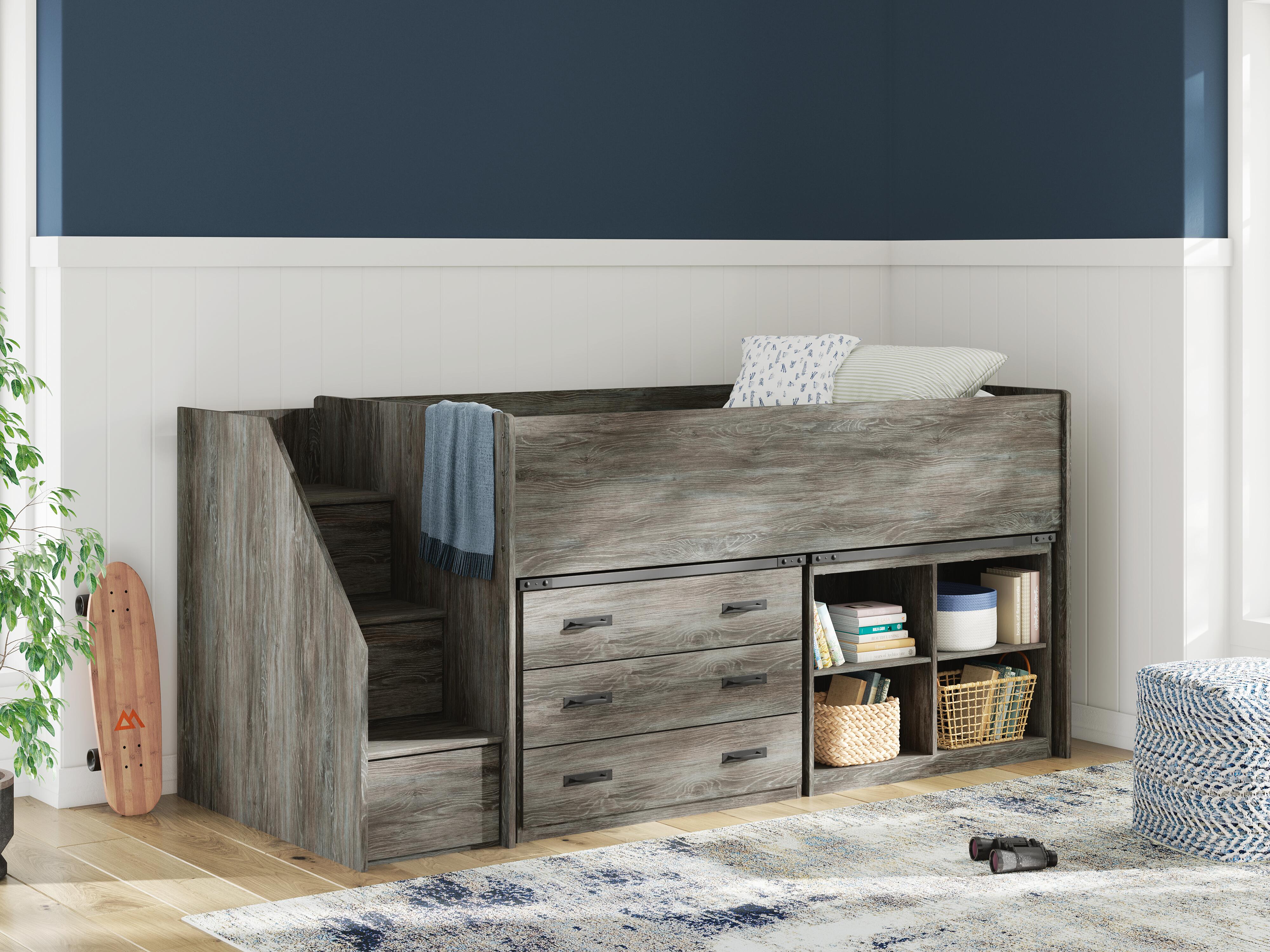 Frandern Loft Bed with Bookcase and Drawer Storage - Romeo & Juliet Furniture (Warren,MI)