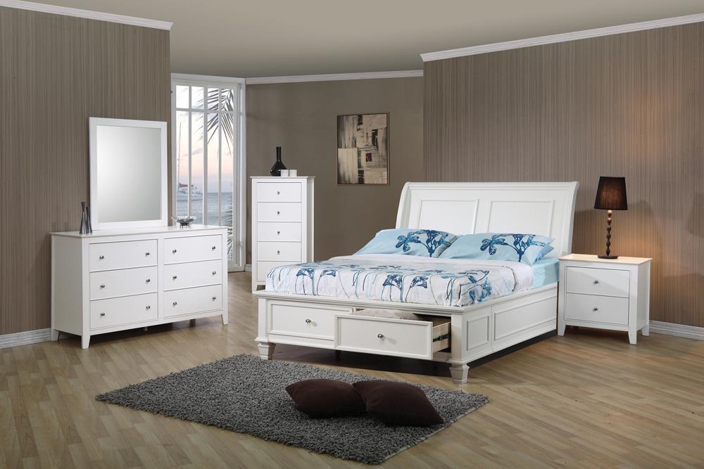 Selena Twin Sleigh Bed with Footboard Storage Cream White