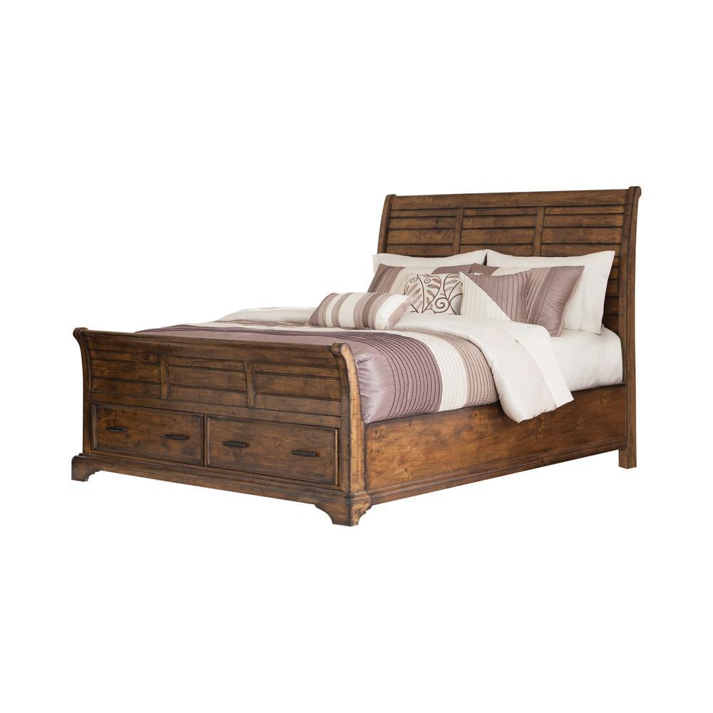 Elk Grove Eastern King Storage Bed Vintage Bourbon - Romeo & Juliet Furniture (Warren,MI)