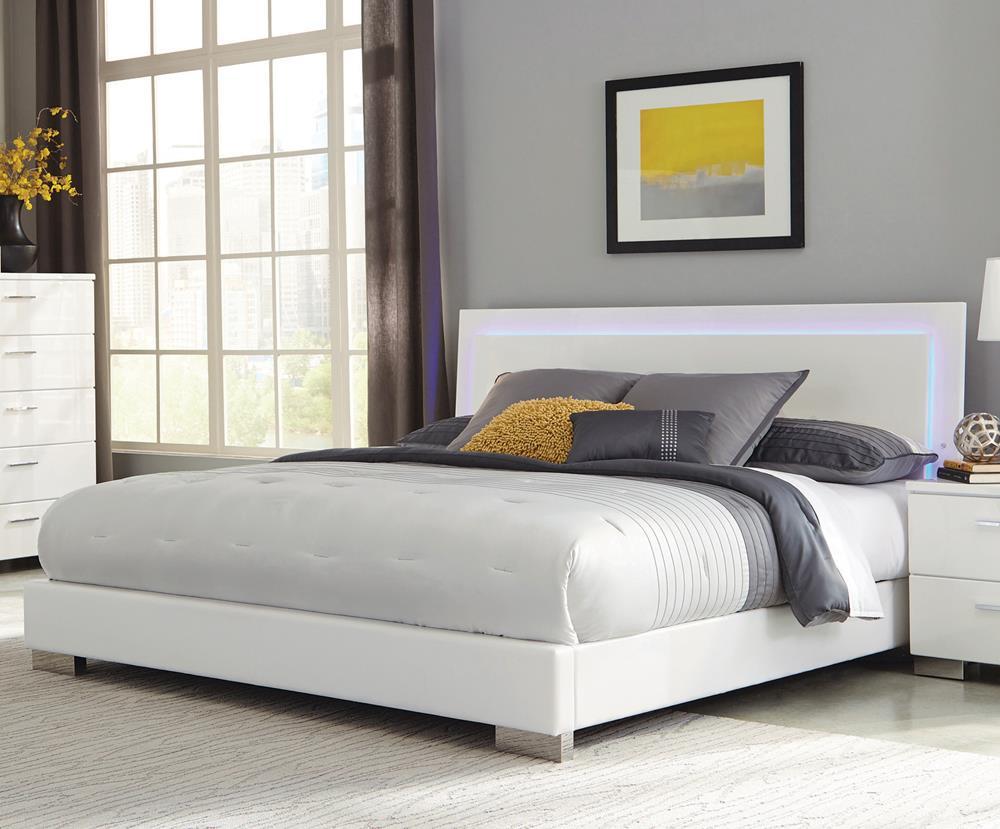 Felicity Queen Panel Bed with LED Lighting Glossy White - Romeo & Juliet Furniture (Warren,MI)