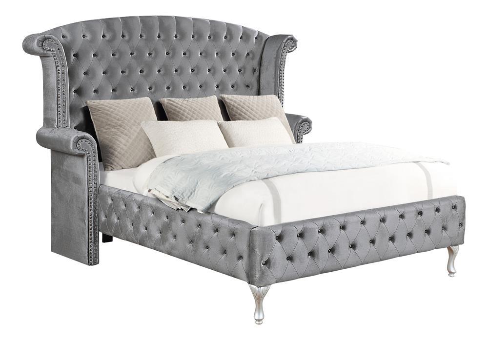Deanna Eastern King Tufted Upholstered Bed Grey - Romeo & Juliet Furniture (Warren,MI)