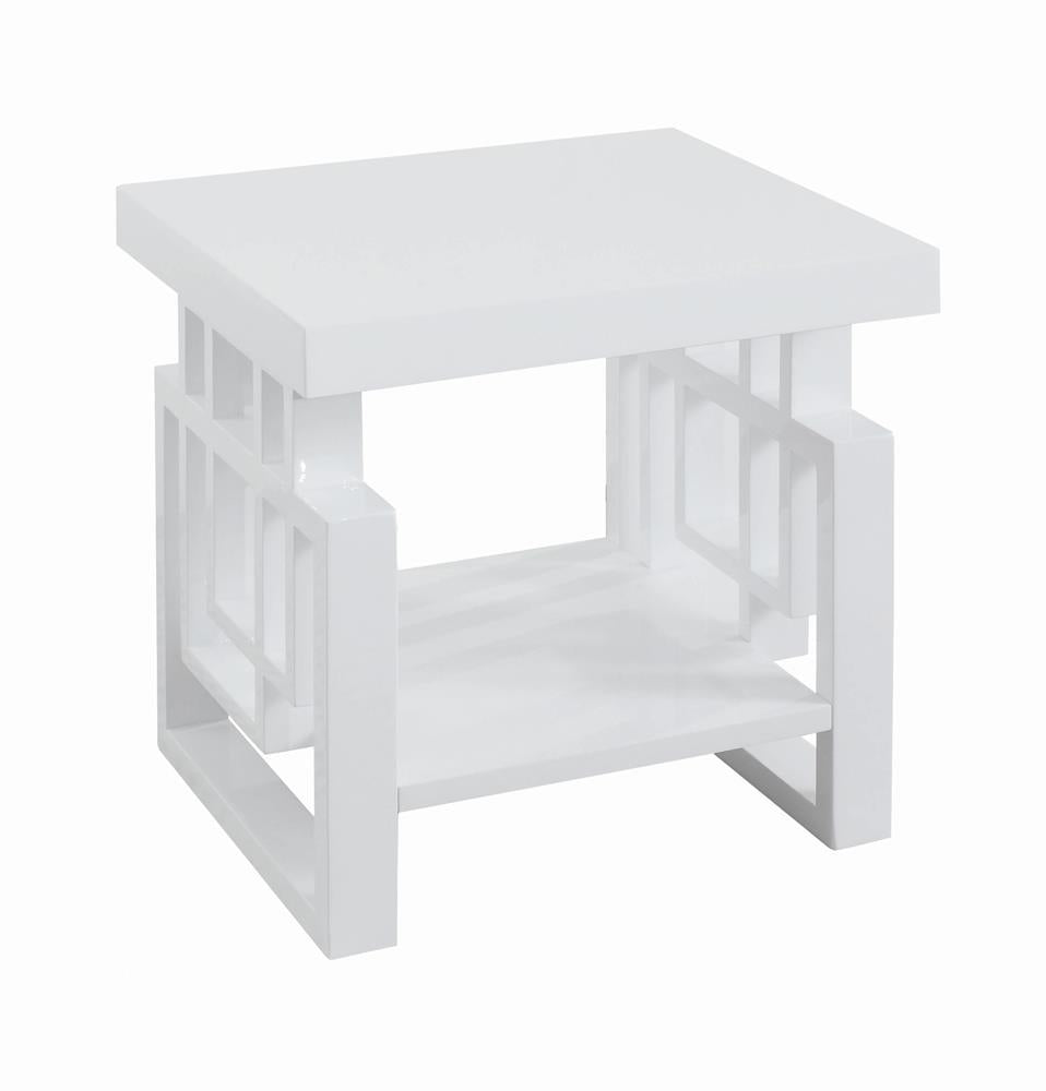 Transitional Glossy White End Table