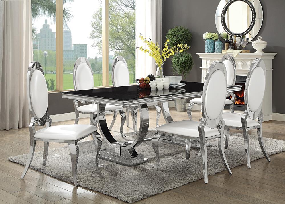 Antoine Rectangular Dining Table Chrome and Black - Romeo & Juliet Furniture (Warren,MI)