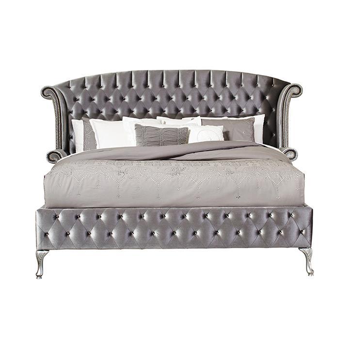 Deanna California King Tufted Upholstered Bed Grey - Romeo & Juliet Furniture (Warren,MI)