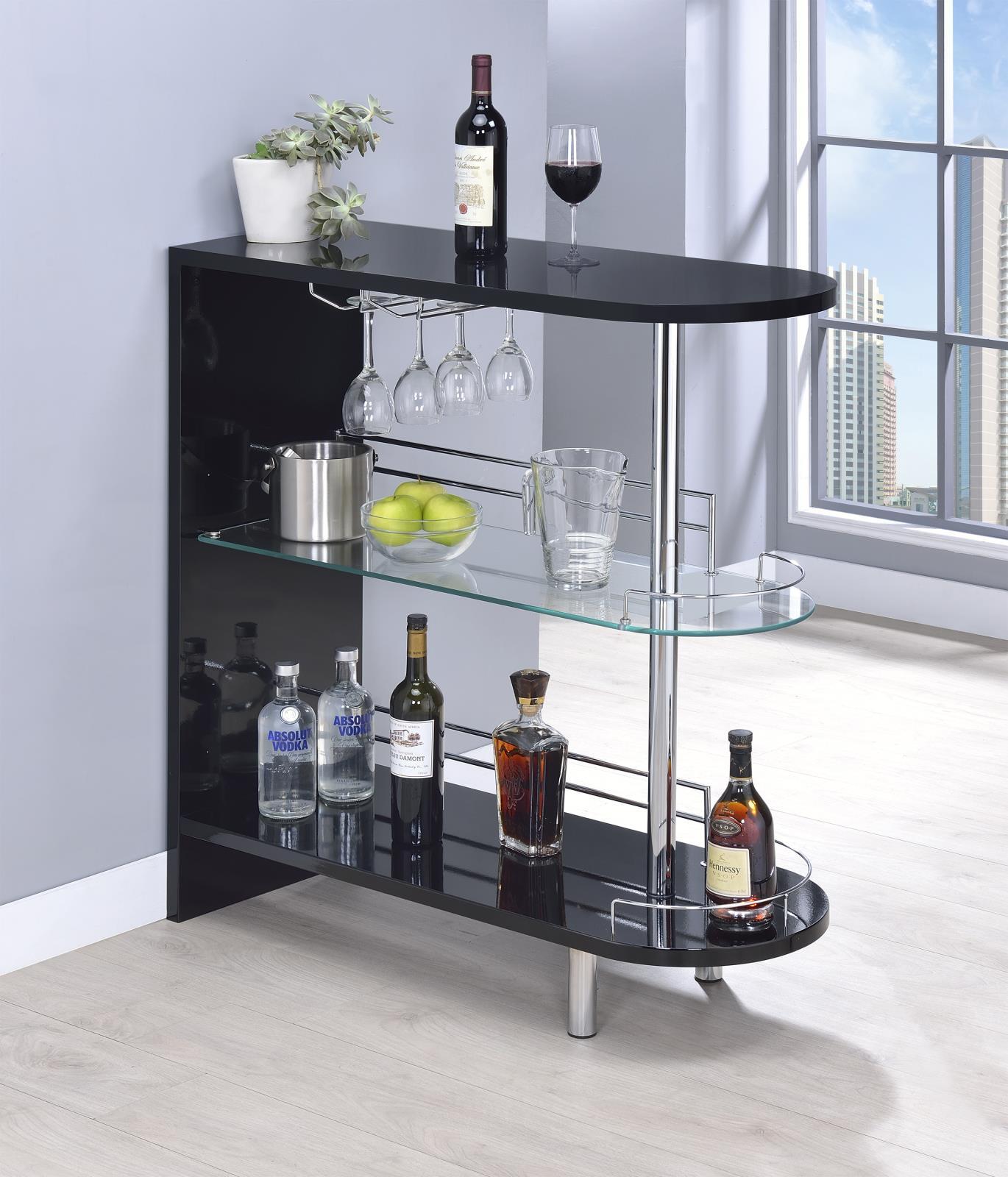 Adolfo 3-tier Bar Table Glossy Black and Clear - Romeo & Juliet Furniture (Warren,MI)