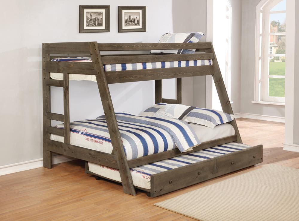 Wrangle Hill Twin Over Full Bunk Bed with Built-in Ladder Amber Wash