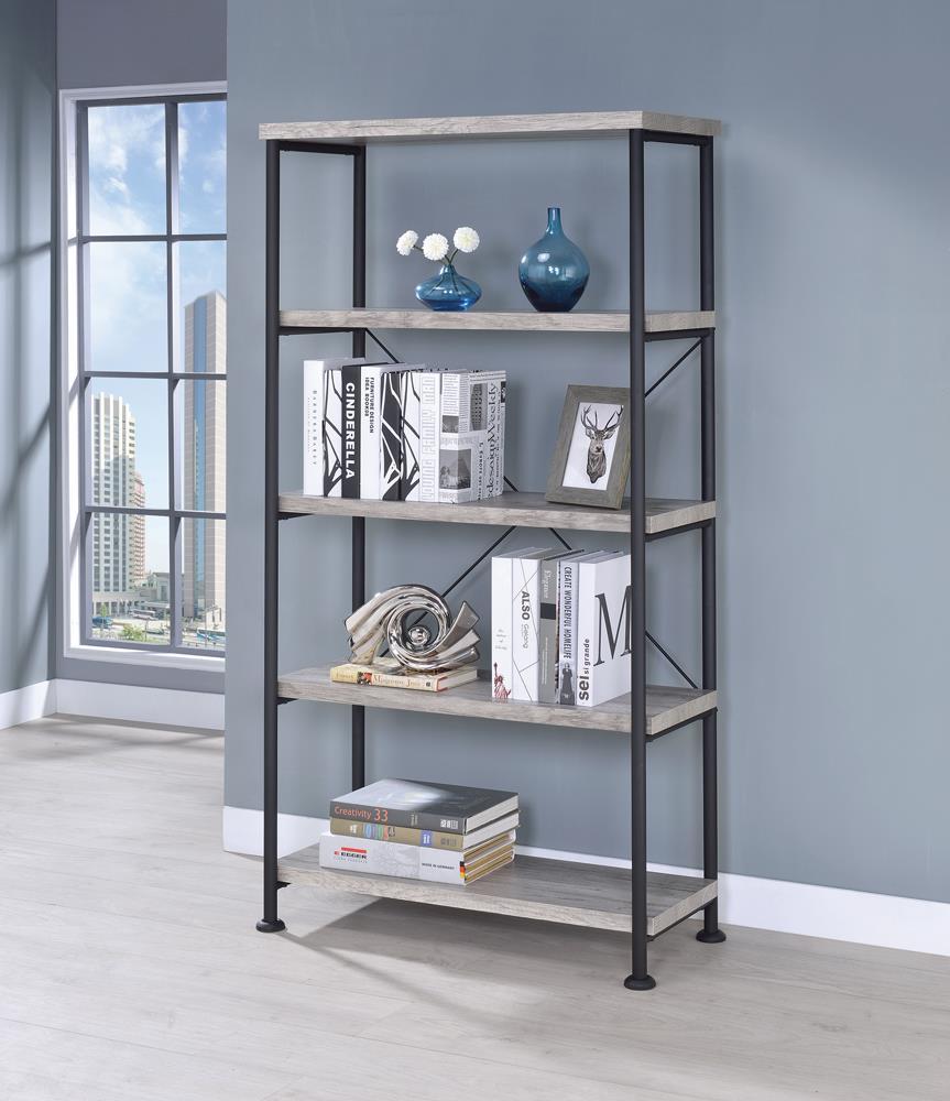 Analiese 4-shelf Open Bookcase Grey Driftwood - Romeo & Juliet Furniture (Warren,MI)