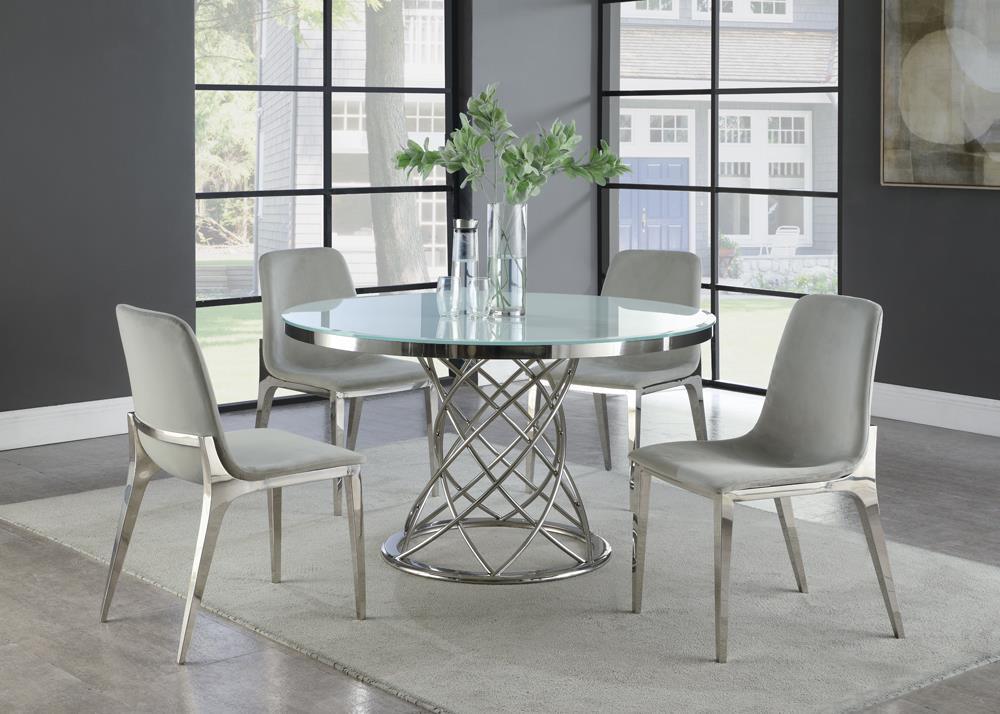 Irene Round Glass Top Dining Table White and Chrome - Romeo & Juliet Furniture (Warren,MI)