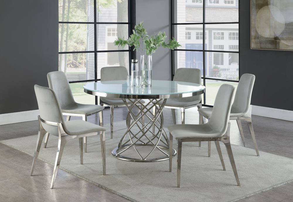Irene Round Glass Top Dining Table White and Chrome - Romeo & Juliet Furniture (Warren,MI)