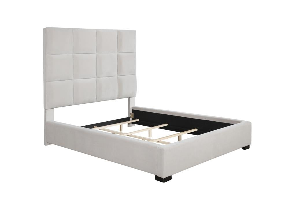 Panes Eastern King Tufted Upholstered Panel Bed Beige - Romeo & Juliet Furniture (Warren,MI)