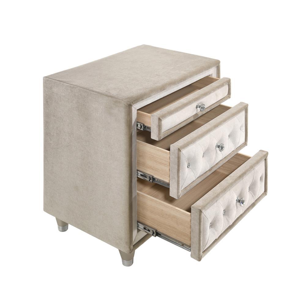 Antonella 3-drawer Upholstered Nightstand Ivory and Camel - Romeo & Juliet Furniture (Warren,MI)