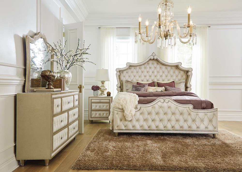 Antonella Upholstered Tufted California King Bed Ivory and Camel - Romeo & Juliet Furniture (Warren,MI)
