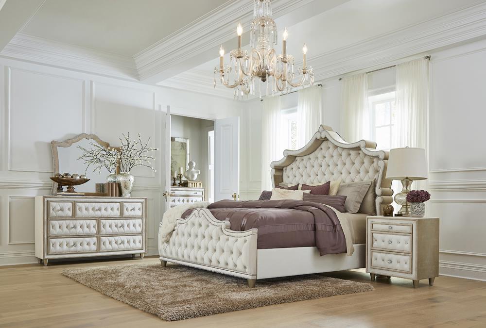 Antonella Upholstered Tufted Queen Bed Ivory and Camel - Romeo & Juliet Furniture (Warren,MI)