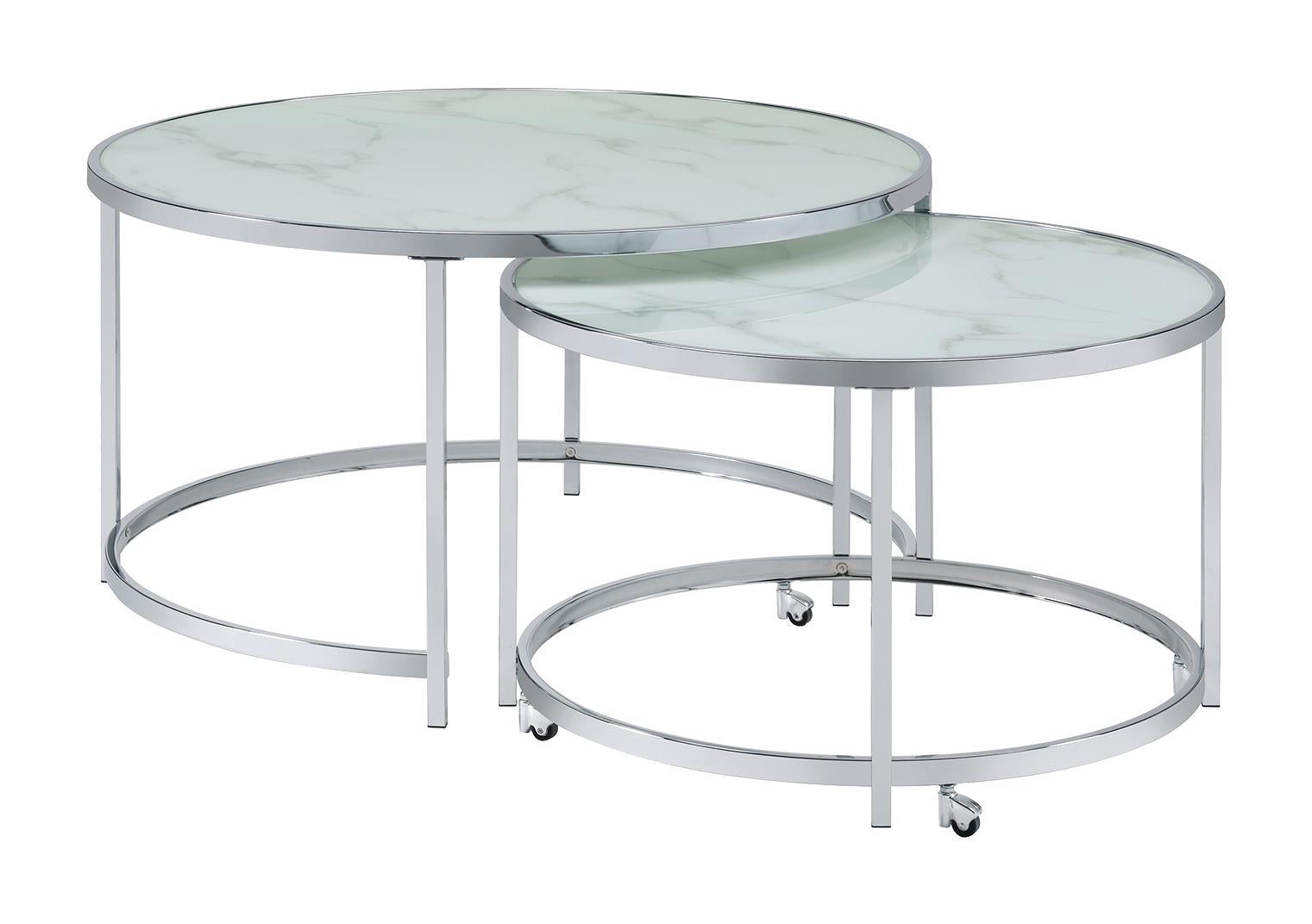 Lynn 2-piece Round Nesting Table White and Chrome