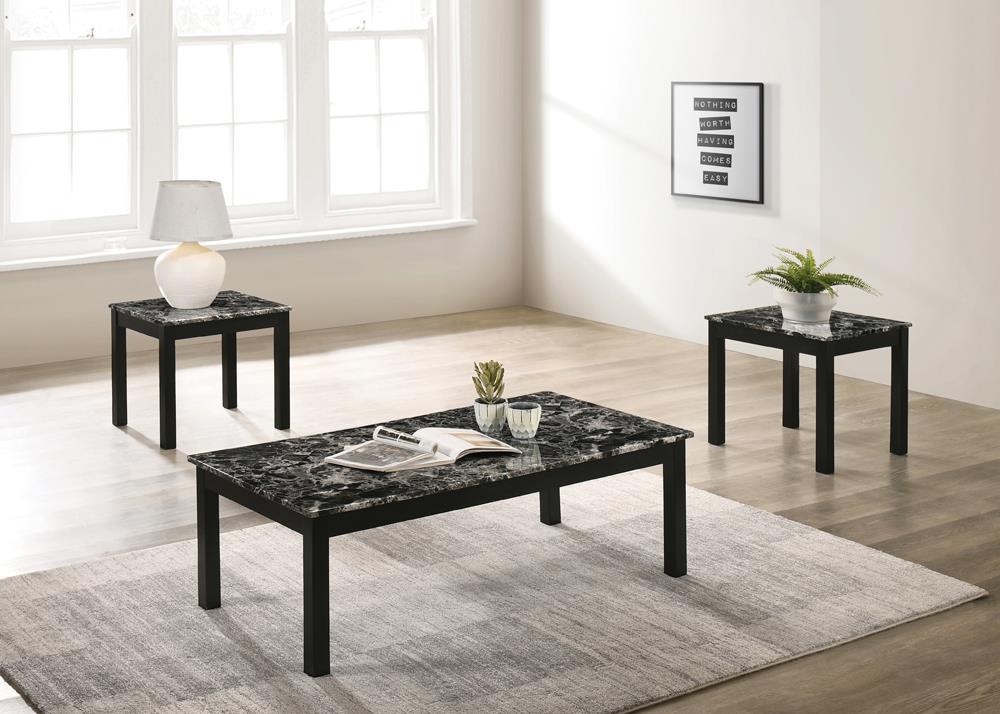 Darius Faux Marble Rectangle 3-piece Occasional Table Set Black - Romeo & Juliet Furniture (Warren,MI)