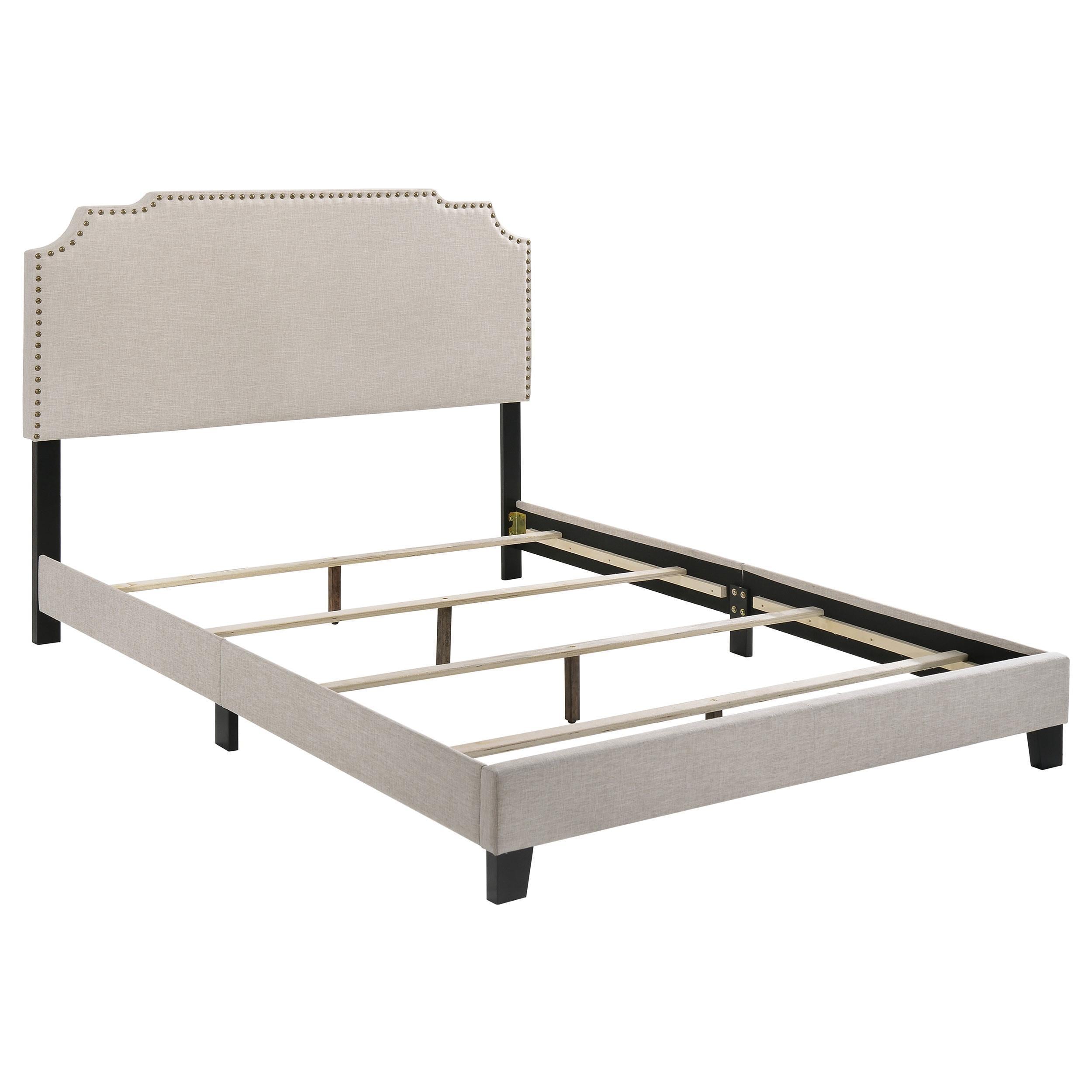 Tamarac Upholstered Nailhead Full, Eastern King & Queen Bed Beige & Grey image
