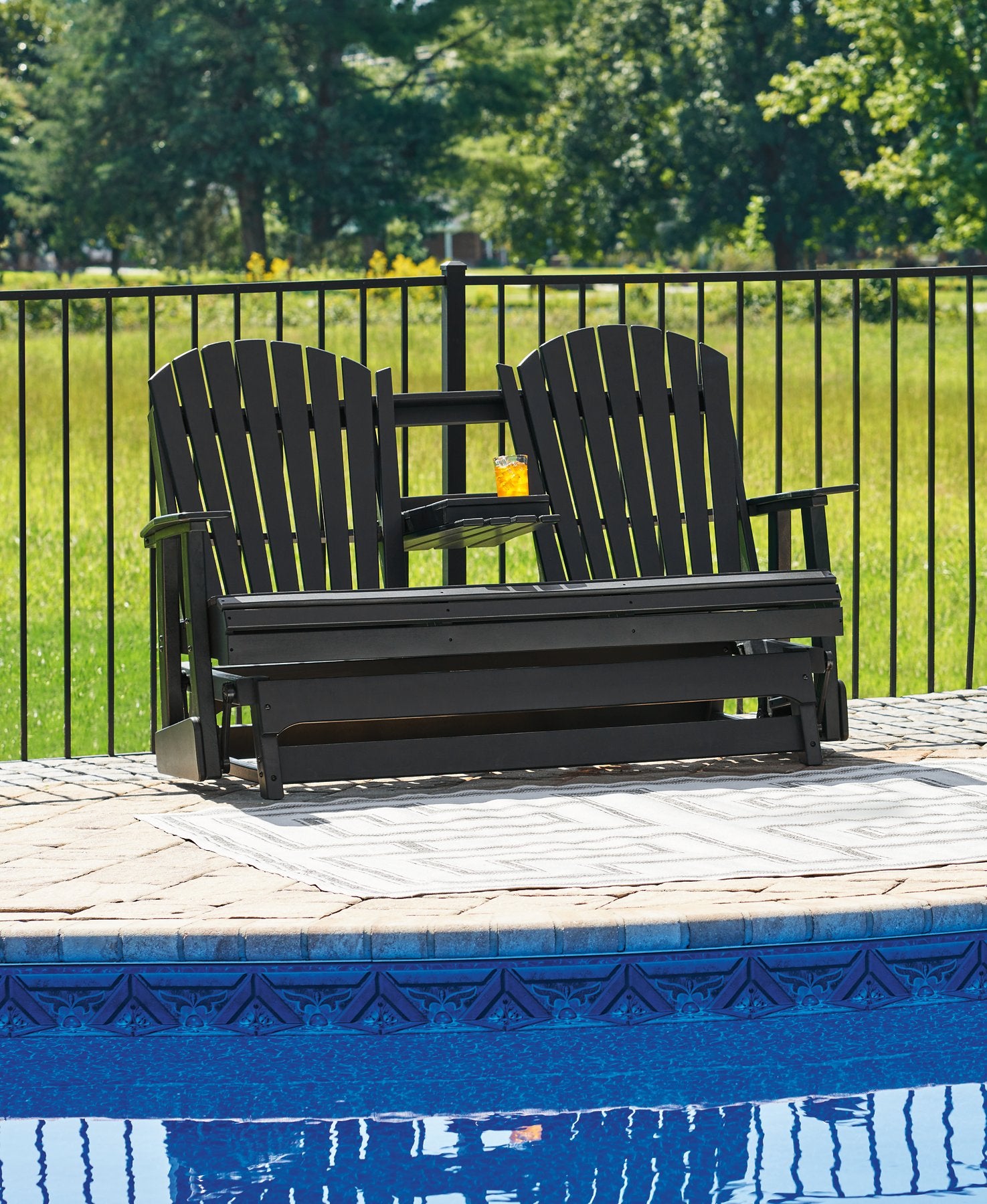 Hyland wave Outdoor Glider Loveseat - Romeo & Juliet Furniture (Warren,MI)