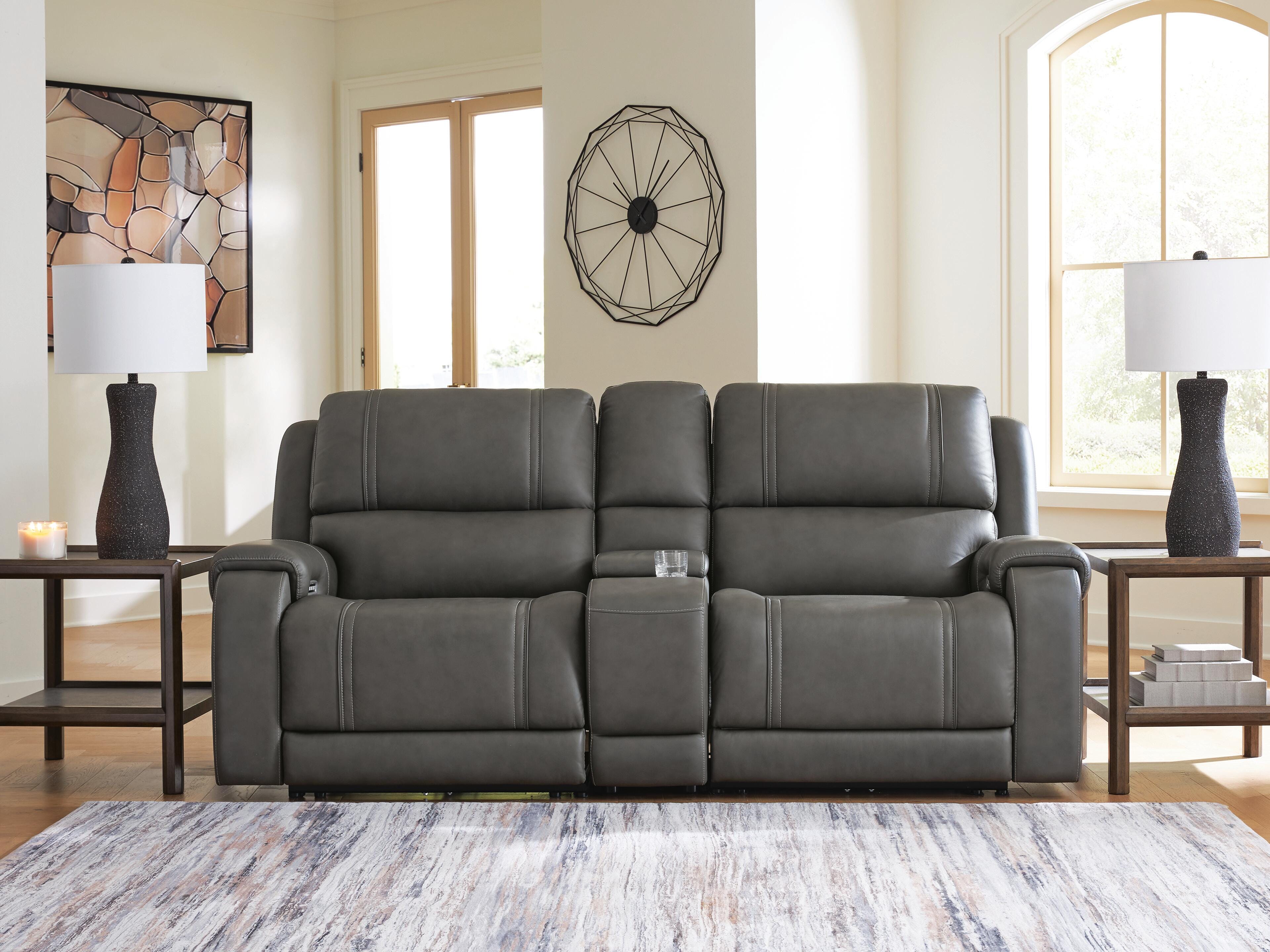 5Z - Pittson Power Reclining Sectional Loveseat with Console - Romeo & Juliet Furniture (Warren,MI)